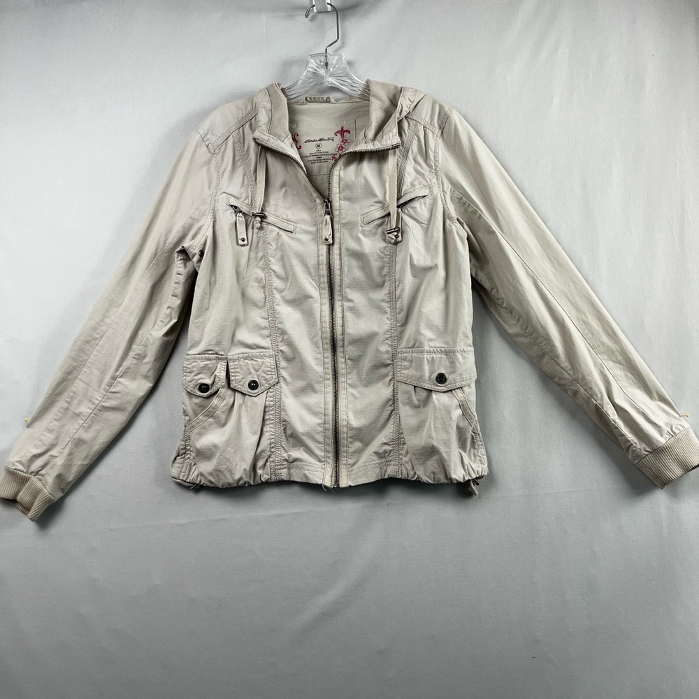 Eddie Bauer Jacket Womens Medium Light Khaki Casual Hooded Zip Up Pockets